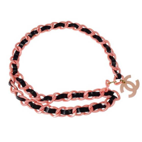 Chanel Acrylic Chain Belt CC Pink Black 94P Small Good - Picture 1 of 4